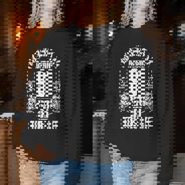 男性、女性、91歳の誕生日への91歳の誕生日プレゼント レディーススウェットシャツ 面白い贈り物