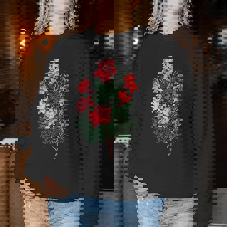 美しいツツジの花のイラストブルーム植物愛好家 長袖tシャツ レディーススウェットシャツ 面白い贈り物