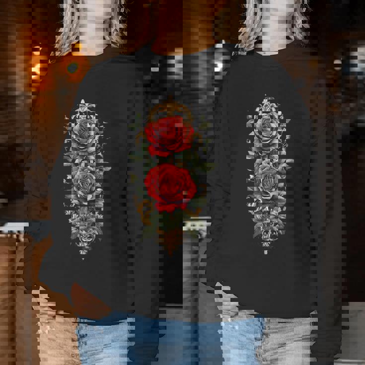 赤いバラ 花 ボタニスト 庭の花 赤いバラ 長袖tシャツ レディーススウェットシャツ 面白い贈り物