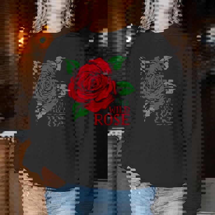 赤いバラとi'm A Wild Roseの花のデザイン レディーススウェットシャツ 面白い贈り物