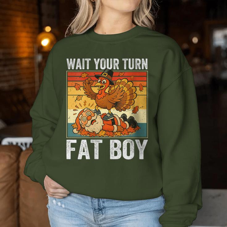 Thanksgiving Wait Your Turn Fat Boy Turkey & Santa Women Sweatshirt Unique Gifts