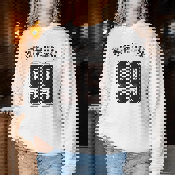 99 歳 白寿 祝い 99歳 99才 お祝い 男性 女性 白寿祝い 父 母 はくじゅ 背番号 バックプリント レディーススウェットシャツ 面白い贈り物