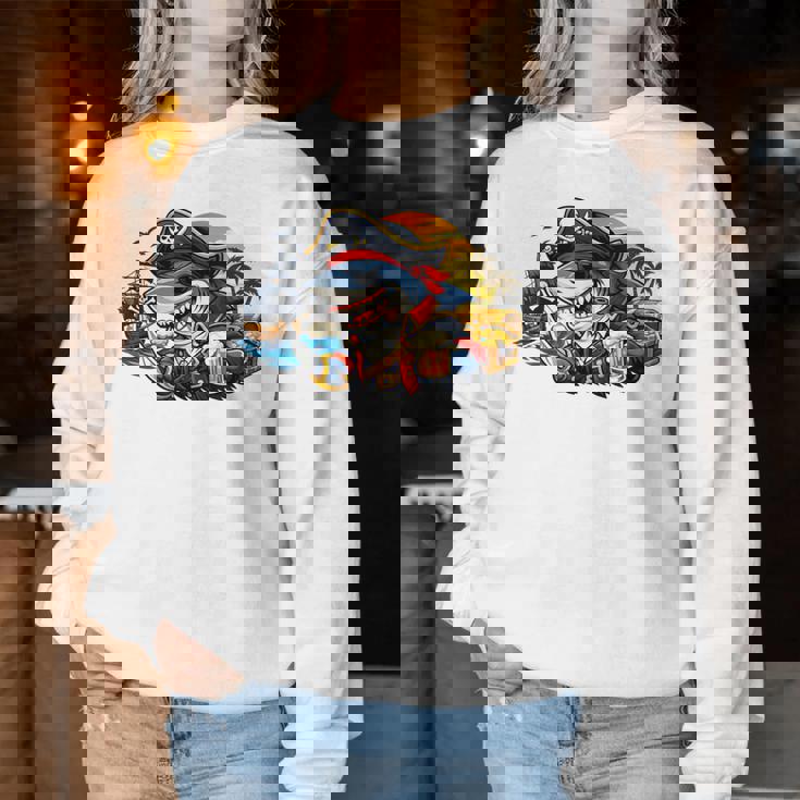 Beer Dad Piratehark グラフィック 漫画 海 アドベンチャーシャツ レディーススウェットシャツ 面白い贈り物