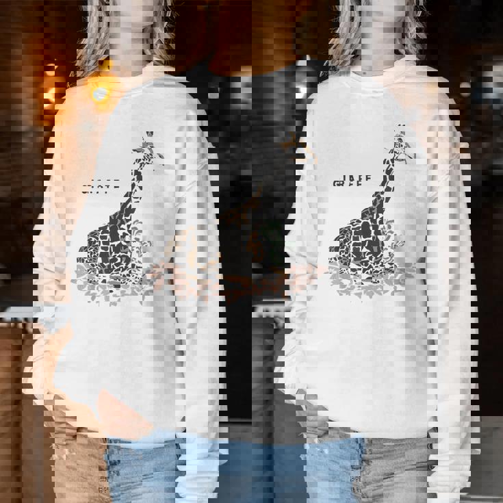 Giraffe キリン イラスト おしゃれ かっこいい キリンの絵 リアル 熱帯の花 野生生物 キリン好き レディーススウェットシャツ 面白い贈り物