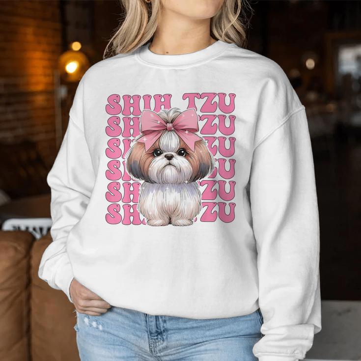 コケット 弓 シーズー 女の子 犬 ママ 母の日 ピンク レディーススウェットシャツ 面白い贈り物