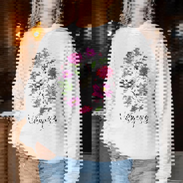 ヴィンテージ 1935年 蓮の花 日本の鶴 鳥 89歳の誕生日 レディーススウェットシャツ 面白い贈り物