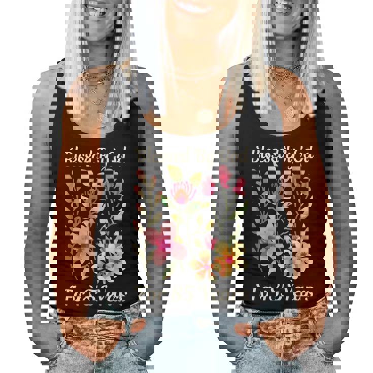 85歳 神様の祝福 かわいい庭の花 85歳の誕生日 長袖tシャツ レディースタンクトップ