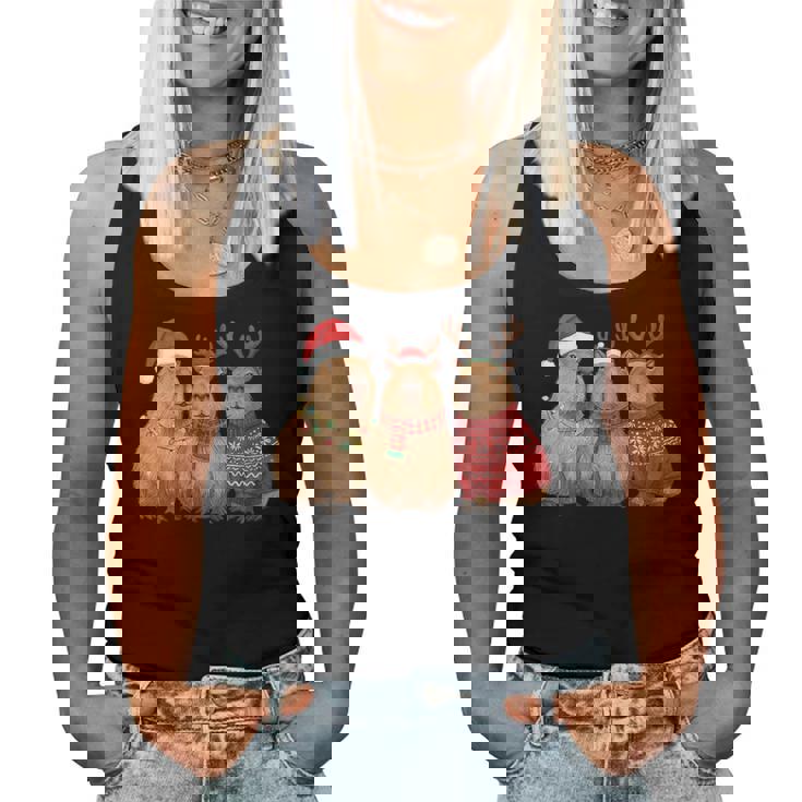 Capybara Christmas Tree Lights Reindeer Santa Hat Xmas Women Tank Top