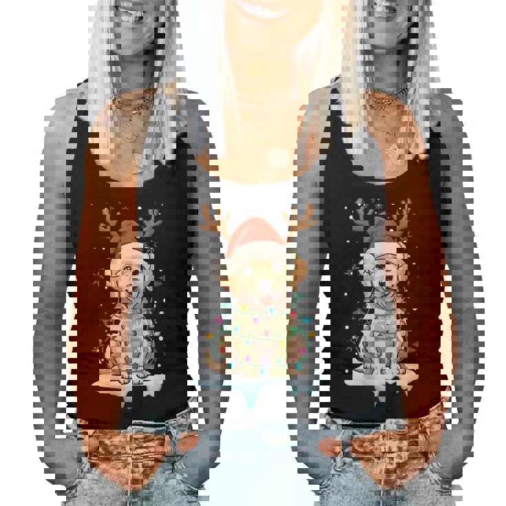 Christmas Light Snow Reindeer Santa Golden Retriever Xmas Women Tank Top