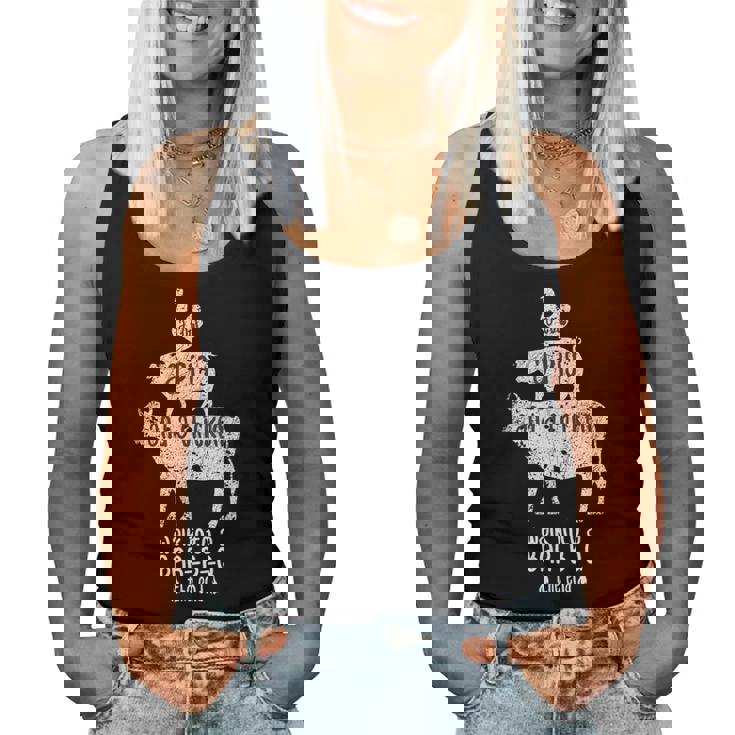 Cow Pig Chicken Bbq Joke 牛と豚と鶏 おかしいバーベキューミートイーター シェフギフト レディースタンクトップ