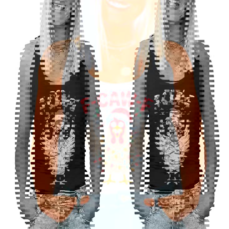F Caw F Chicken Christmas Lights Santa Xmas Chicken Women Tank Top