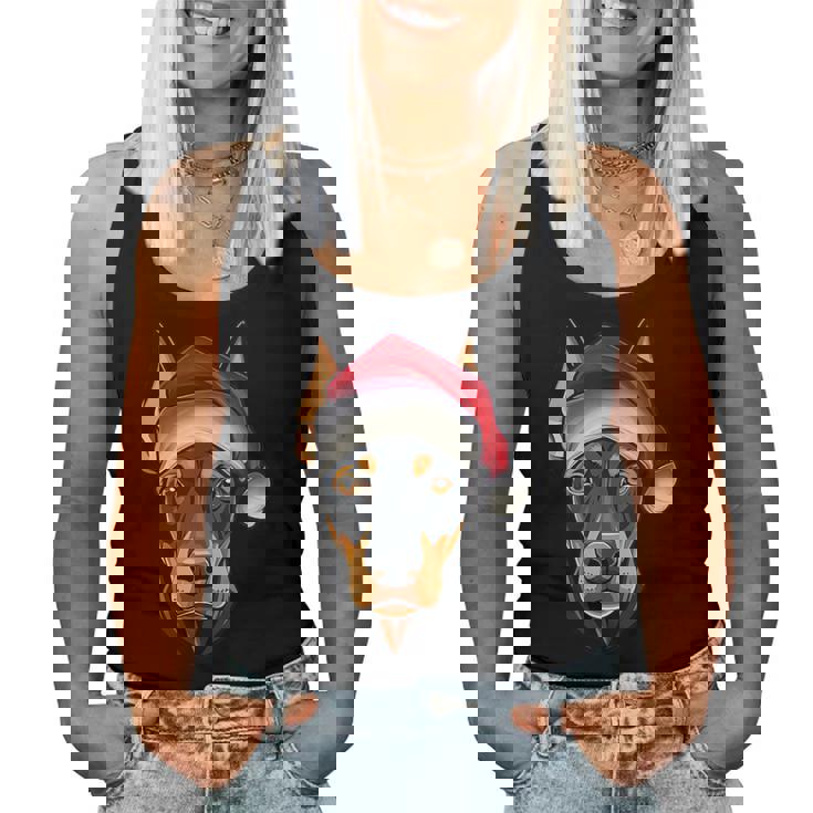 Santa Hat Xmas Pajamas Doberman Pinscher Dog Christmas Women Tank Top