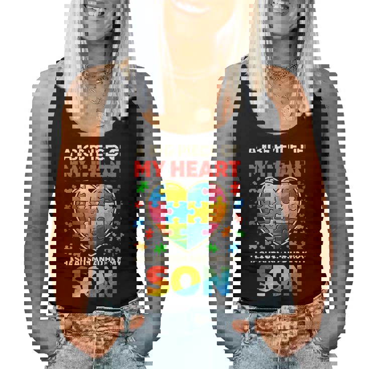 My Heart Has Autism Proud Autism Parent Dad Mom Autism Son Women Tank Top