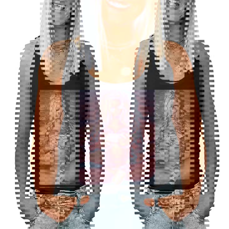 Hot Girl On ピストルを持つ少女 レディースタンクトップ