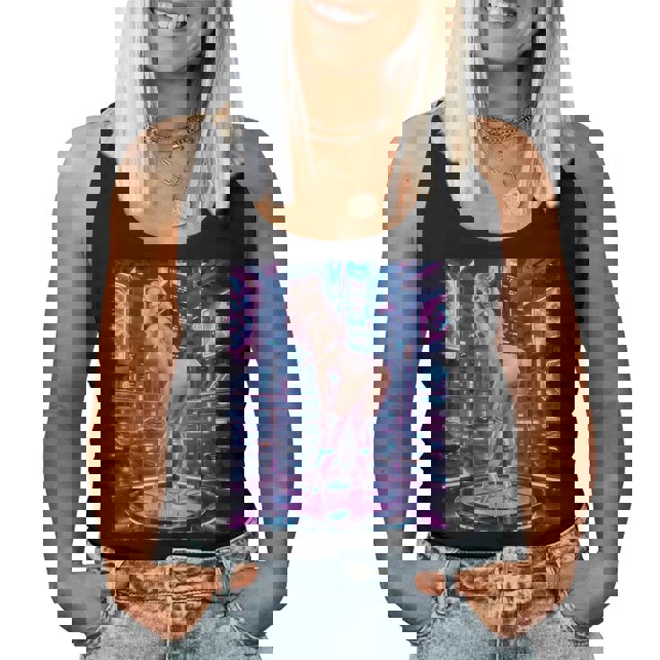 Hot Girl On 男性用 レトロフューチャリズム ピンナップガール 4 レディースタンクトップ