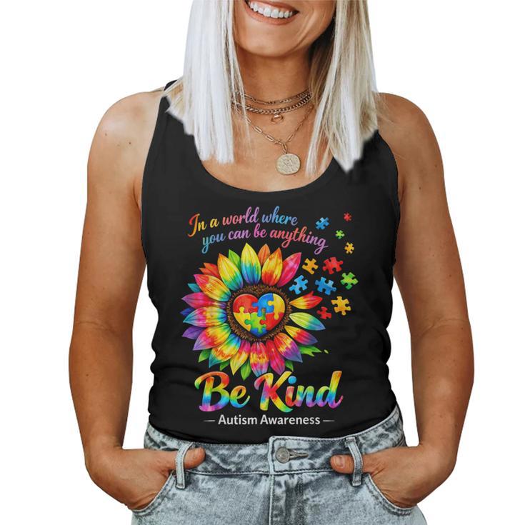 Be Kind Autism Puzzle Colorful Sunflower Autism Awareness Women Tank Top
