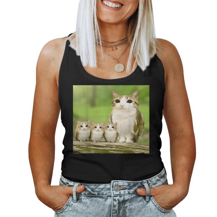 Meowl Mom With Babies Meolws Cat Owl Cute Brainrot Women Tank Top