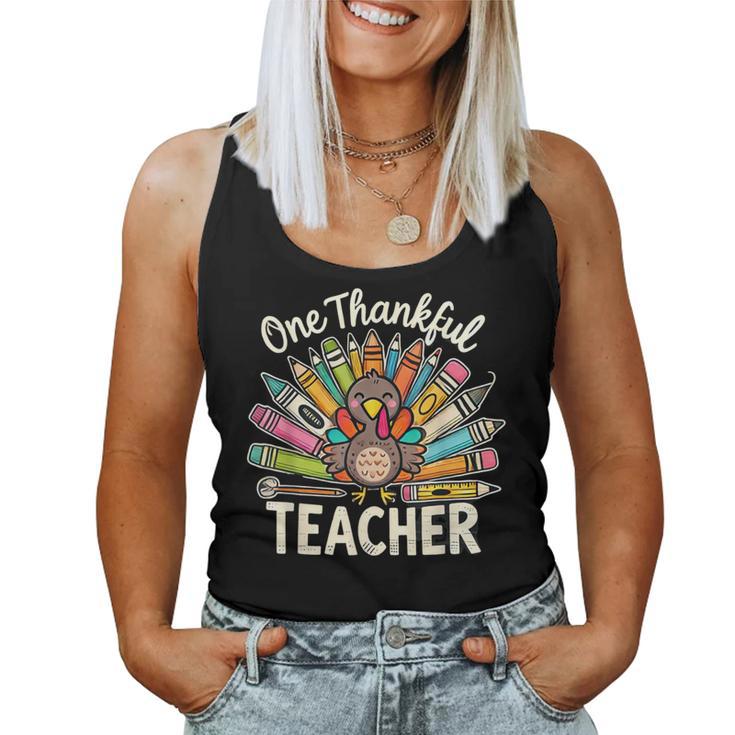 One Thankful Teacher Cute Thanksgiving Turkey School Women Tank Top