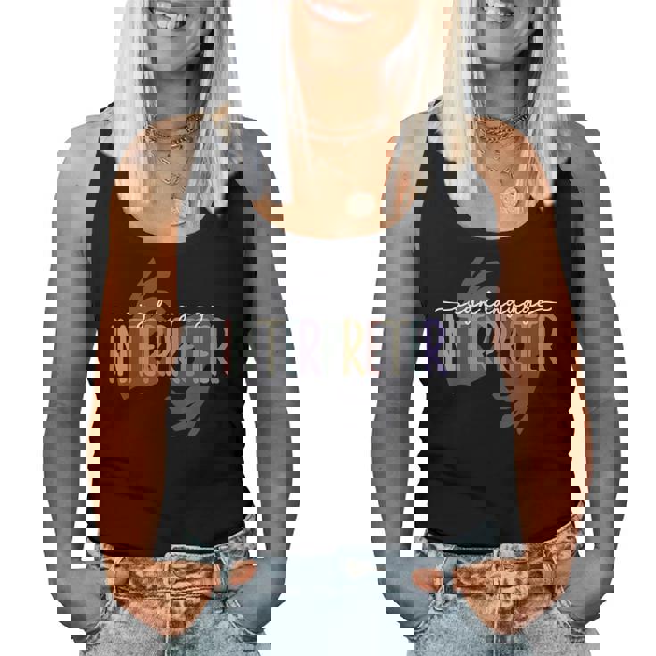 Retro Asl American Sign Language Interpreter Asl Teacher Women Tank Top