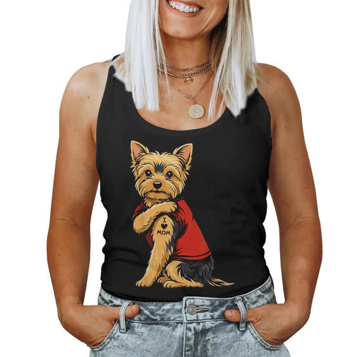 Yorkie Featuring Tattooed Yorkshire Terrier I Love Mom Women Tank Top