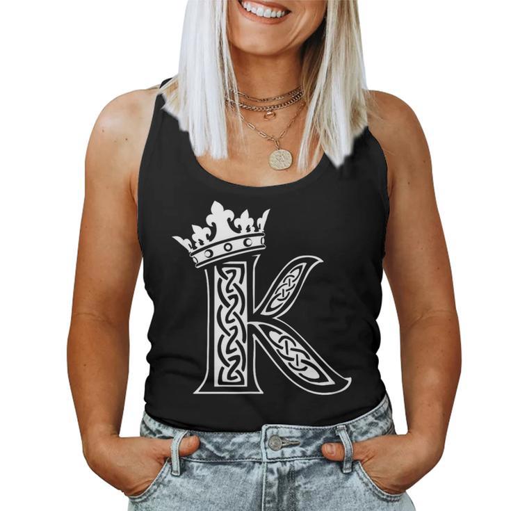 アルファベットtシャツ イニシャル文字 K & King Queen 王冠 レディースタンクトップ