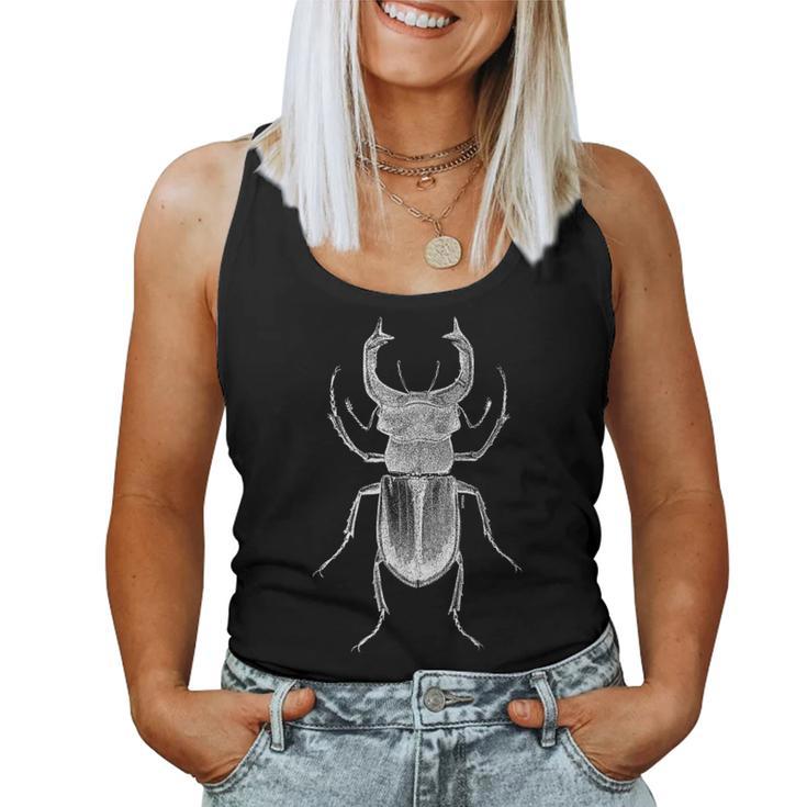 クワガタ愛好家と昆虫学者のためのヴィンテージ昆虫アート クールなクワガタ Cooltag Beetle レディースタンクトップ