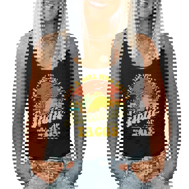 サンシャインとタコスが大好きな女の子-タコス好きメキシコ レディースタンクトップ