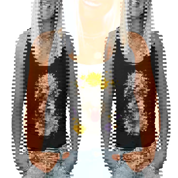 シュナウザー ママ 犬好き 母の日 レトロ 花 レディースタンクトップ