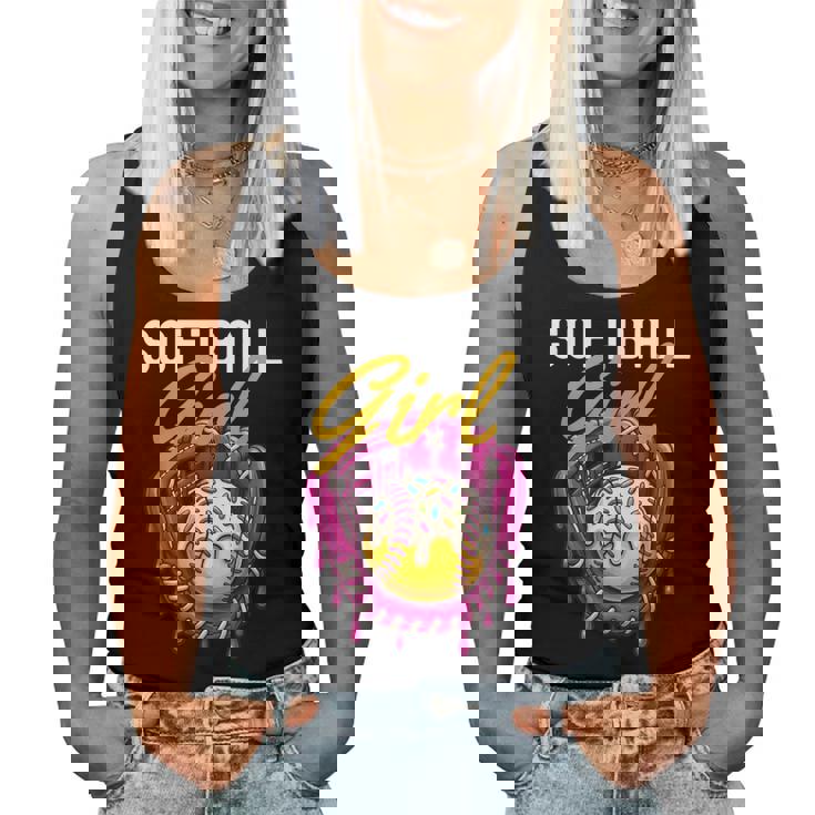 ソフトボール 女の子 名言 滴る アイスクリーム グラフィック ソフトボール ドリップ レディースタンクトップ