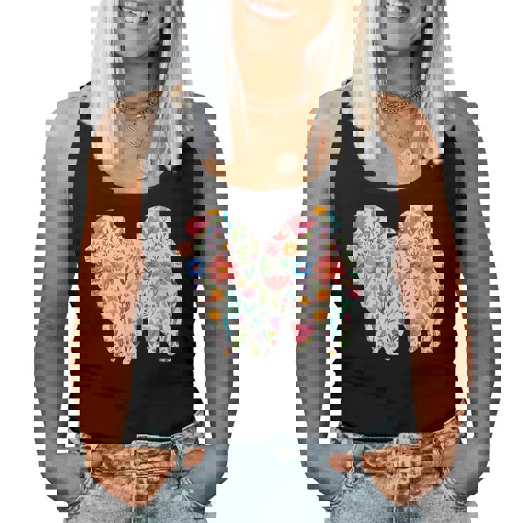 チャウチャウ 水彩 花 デザイン レディースタンクトップ