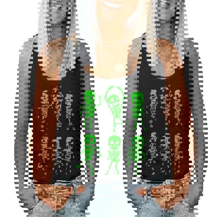 ハロウィン ダンシングスケルトン グリーン 不気味な男の子 女の子 キッズ レディースタンクトップ