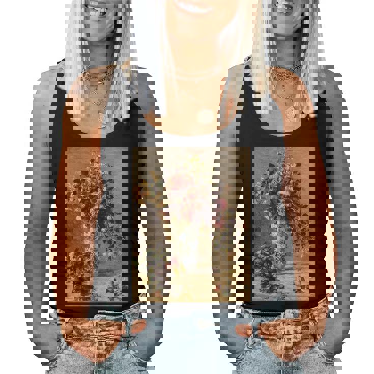 ピエール・オーギュスト ルノワールのバラとジャスミン デルフト花瓶 長袖tシャツ レディースタンクトップ