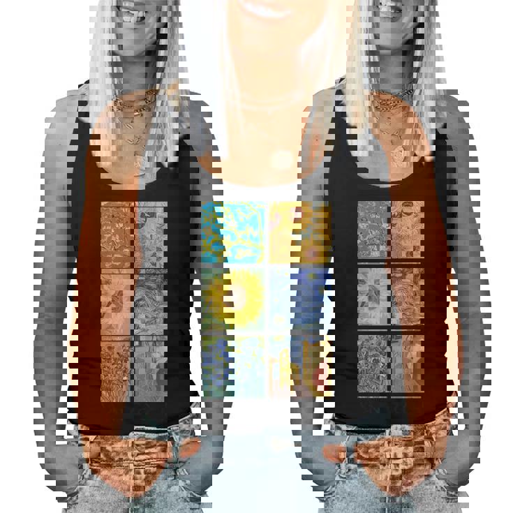 ヴァン・ゴッホコラージュ 星月夜 ひまわり アーモンドの花 レディースタンクトップ