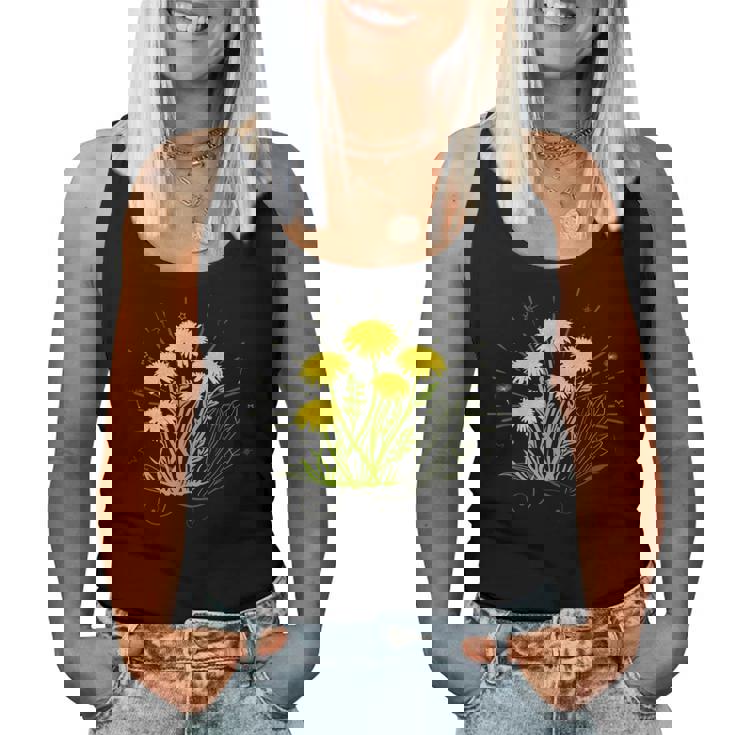 星と水晶の先端の夏の花とタンポポ レディースタンクトップ