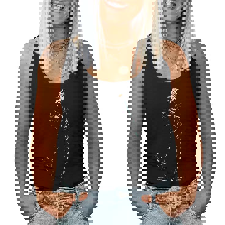 猫 抱っこ 花 ポートレート 動物 モチーフ イラスト 猫 レディースタンクトップ