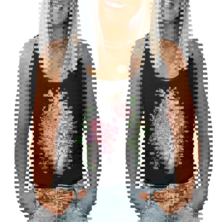 花の解剖学 人間の心とバラ、ボタニカルハート レディースタンクトップ