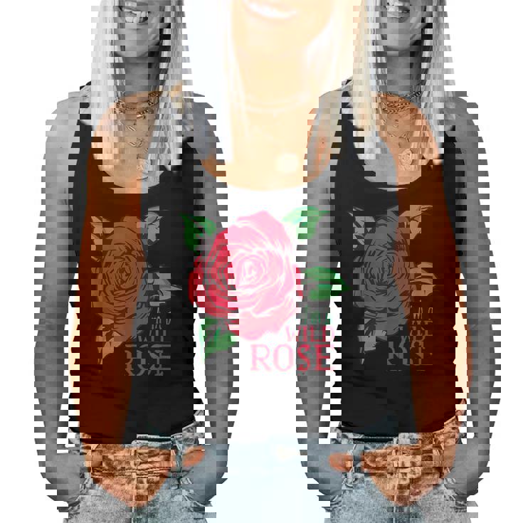 赤いバラとi'm A Wild Roseの花のデザイン レディースタンクトップ