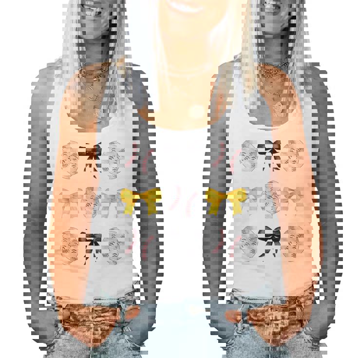 Baseballs Black & Yellow Bows Ball Mom School Pride Women Tank Top