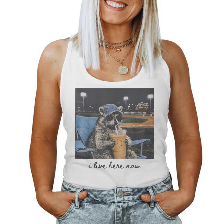 I Live Ballfield Now Cute Raccoon Baseball Softball Mom Women Tank Top