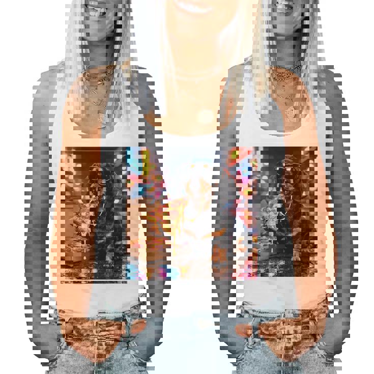 かわいい ダックスフンド 犬 ピザ 面白い 男の子 女の子 コスチューム 大人 ミーム レディースタンクトップ