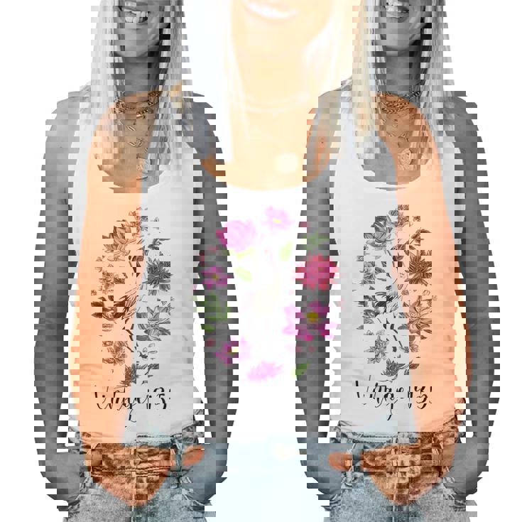 ヴィンテージ 1935年 蓮の花 日本の鶴 鳥 89歳の誕生日 レディースタンクトップ