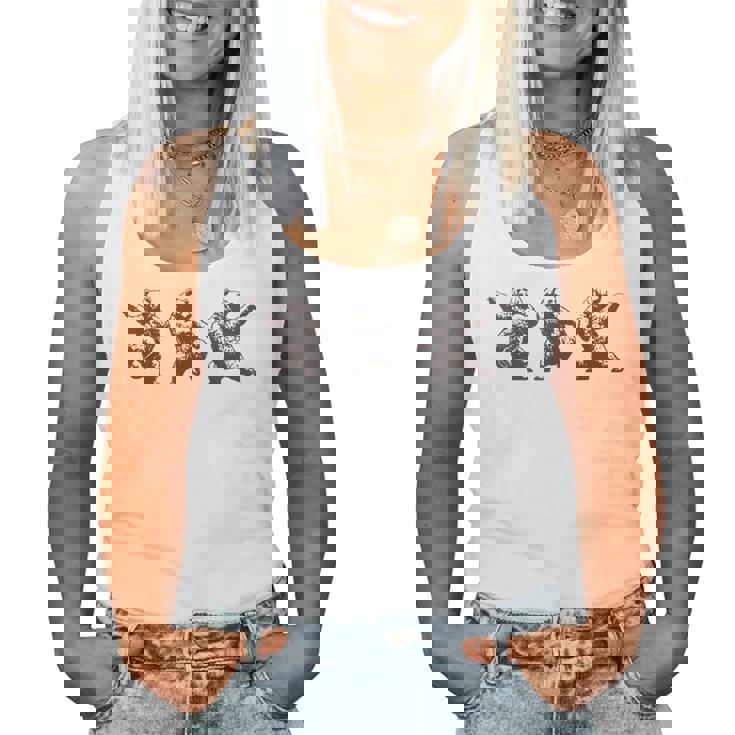 面白いクマのダンスグラフィック。動物愛好家、男性、女性、子供用。 レディースタンクトップ