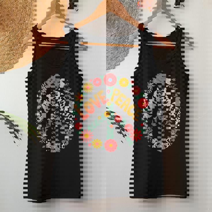 Love Peace Flower Power レトロ ヒッピー フローラル ピースマーク レディースタンクトップ 面白い贈り物