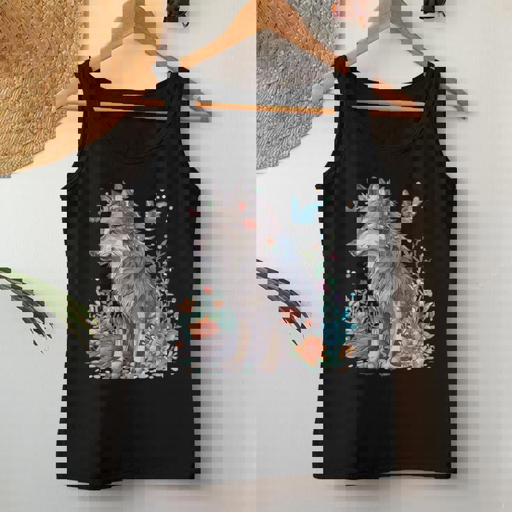 かわいいオオカミ 花 I キッズ オオカミ 長袖tシャツ レディースタンクトップ 面白い贈り物