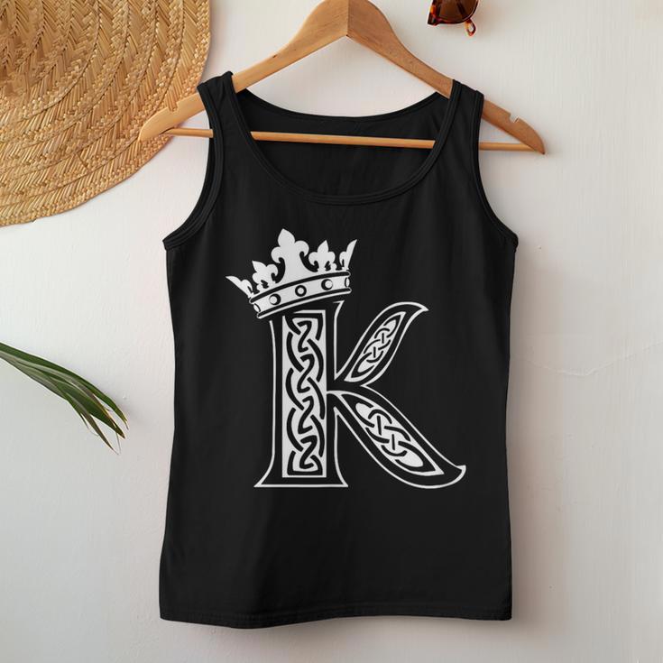 アルファベットtシャツ イニシャル文字 K & King Queen 王冠 レディースタンクトップ 面白い贈り物