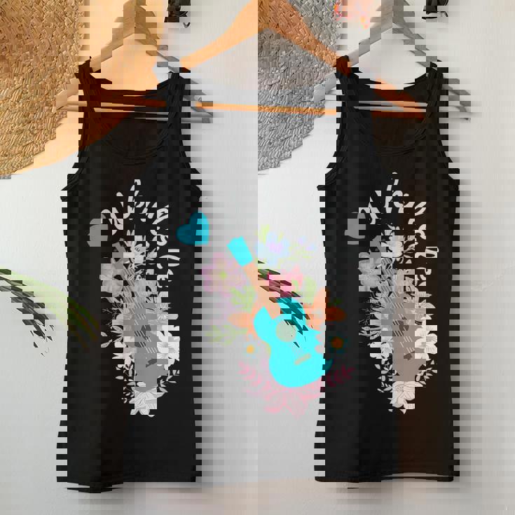 ウクレレギフト 70年代の花のウクレレ奏者 レディースタンクトップ 面白い贈り物