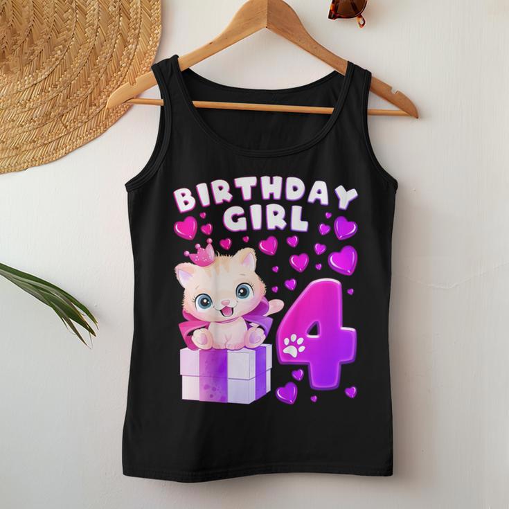 キッズ 4歳の誕生日、4歳の女の子、子猫、番号4 レディースタンクトップ 面白い贈り物