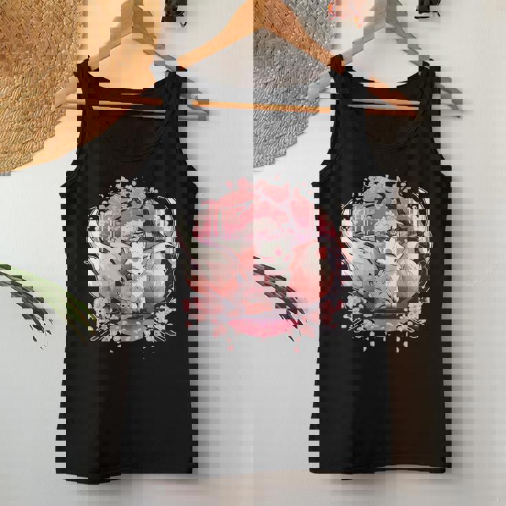 キツネ キツネ 九尾キツネ 桜花 レディースタンクトップ 面白い贈り物