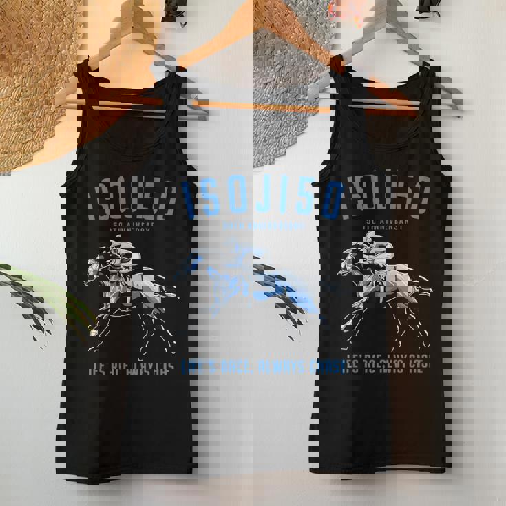 早寿祝い 五十路 競馬好き 馬好き 父 母 男性 女性 50歳お祝い Life's Race Always Chase レディースタンクトップ 面白い贈り物