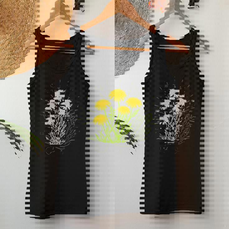 星と水晶の先端の夏の花とタンポポ レディースタンクトップ 面白い贈り物